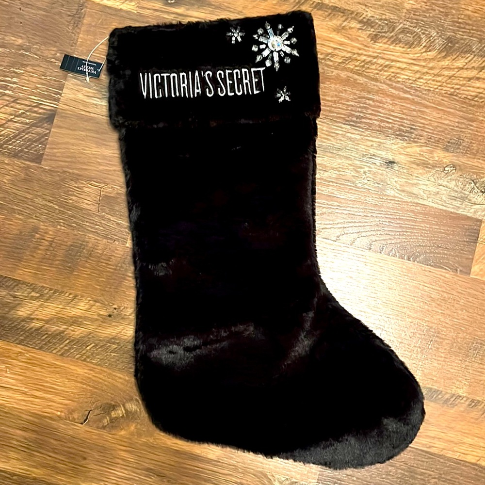 NWT VS Black Fuzzy Stocking with Rhinestone Accents